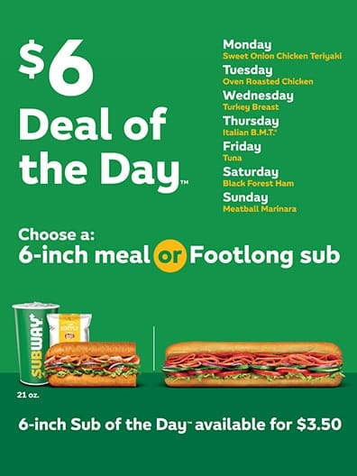 Subway Sub Of The Day - $6 Footlong